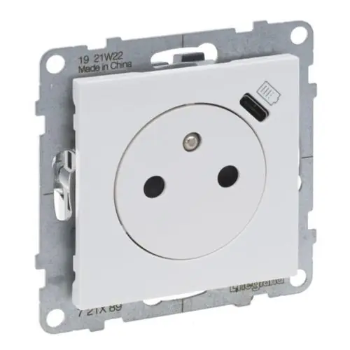 Gniazdo płaskie 2P+Z z ładowarką USB Typ-C Legrand SUNO - białe (ref. 721189)