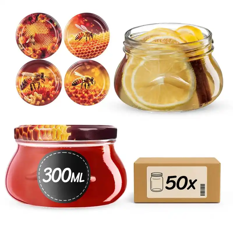 Słoiki na przetwory Raja 300ml fi 82 mm 50szt + wieczko Zestaw miodowy