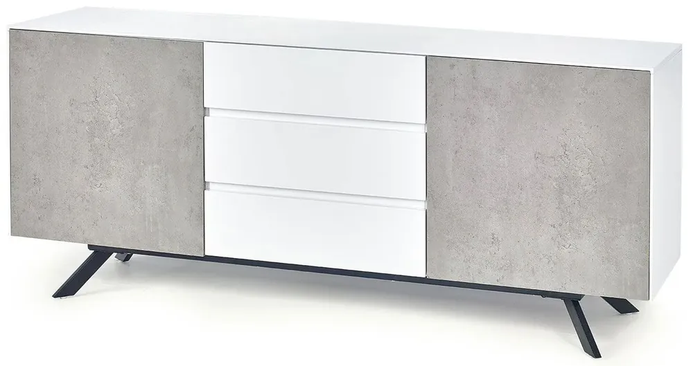 Minimalistyczna komoda Monati 3X - biały połysk + beton