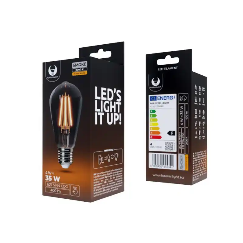 Żarówka LED filament 4W E27 ST64 400lm 2K przydymiona RTV0100018 T-90705 Forever Light